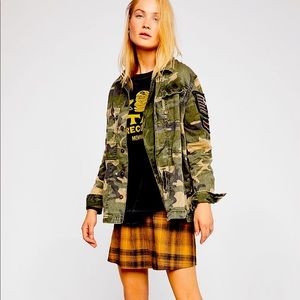 Free People Embellished Military Shirt Jacket camo print